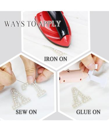 Sparkly Rhinestone & Pearl Iron-On Patch - M White | DIY Alphabet Applique for Clothing - Buy Online on SooperMarket.com
