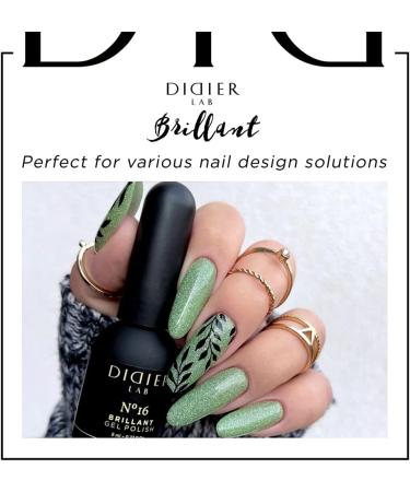 Didier Lab - Premium UV Gel Nail Polish - Brillant No. 16- Gel Nail Varnish - Nail Art - Long-Lasting High Gloss Wear - Green Gel Nail Polish - Gel Nails - Glitter Gel Nail Polish - Rich Pigment - Buy Online on SooperMarket.com