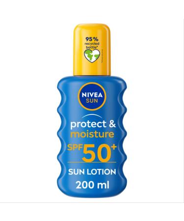 NIVEA SUN Protect & Moisture Sun Spray SPF 50+ (200ml) Moisturising Suncream Spray with SPF 50+ Advanced Sunscreen Providing Immediate Effective UVA + UVB Protection 200 ml (Pack of 1) SPF 50+
