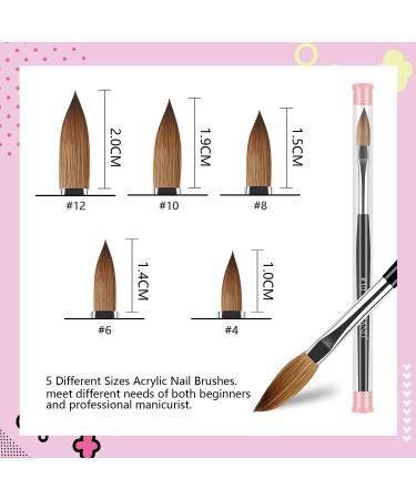 Saviland 5pcs Acrylic Nail Brush Set | Professional Size 4/6/8/10/12 Brushes for Acrylic Powder Application, Nail Extension, and Carving | Wood Handle Nail Art Tools - Buy Online on SooperMarket.com