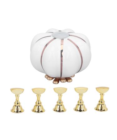 Nail Art display Stand Nail Practice Stand 5 pieces Reusable magnetic nail tip holder DIY Nail Art Stand with magnet adsorption ceramic pumpkin shaped base (white)