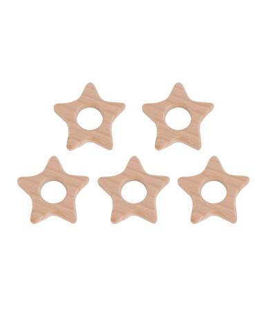 Amosfun 5pcs Wooden Teether Baby Teether Nursing Star Shaped Teething Ring Infant Baby Bed Crib Gym Hanging Pendant Chew Toys
