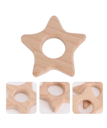 ABOOFAN 5pcs Wooden Star Teething Rings for Babies - Khaki | Baby Chew Toy with Silicone Teether | 5.5x5.5cm - Buy Online on SooperMarket.com