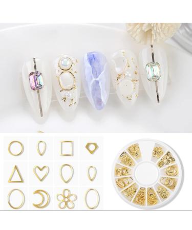 XEAOHESY 6 Boxes Gold Nail Charms for Nails - Geometry Heart Moon Line Sea Creatures Metal Studs, 3D Nail Art Jewelry Decoration with Tweezers and Wax Pencil - Buy Online on SooperMarket.com