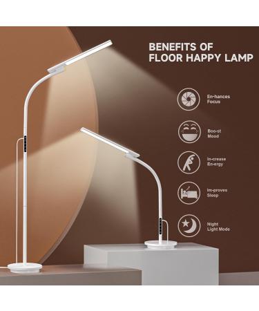 Floor Happy Lamp UV-Free 10000 Lux Sun Lamp Daylight Lamp with Remote & Touch Control & Adjustable Gooseneck for Reading/Office/Home White - Buy Online on SooperMarket.com