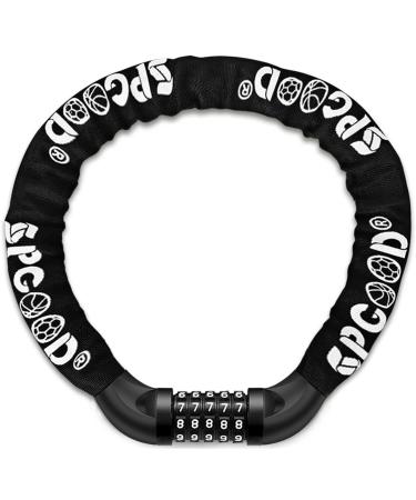 Spgood bicycle lock (14 colors) with numbers and high safety level bicycle chain lock pay code combination Castle hardened steel chain members (black)
