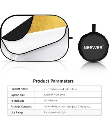NEEWER 40x60 / 100x150cm 5-in-1 Collapsible Light Reflectors with Bag - Studio & Outdoor Photography Diffuser Set - Buy Online on SooperMarket.com