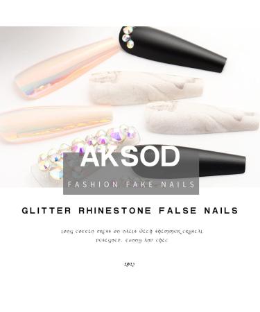 Aksod Glossy Ombre Extra Long Marble Press on Nails - Black Crystal 3D Bling Square Coffin Fake Nails - Full Coverage Acrylic Ballerina False Nails - Perfect for Parties - Women and Girls (Black Crystal) - Buy Online on SooperMarket.com