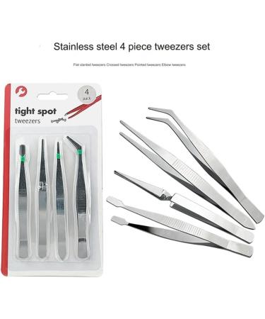 sunree 4-Piece Set of Stainless Steel Combination Tweezers Elbow Tip Labor-Saving Pliers -Reverse Flat-Mouth Stamp Clips - Buy Online on SooperMarket.com