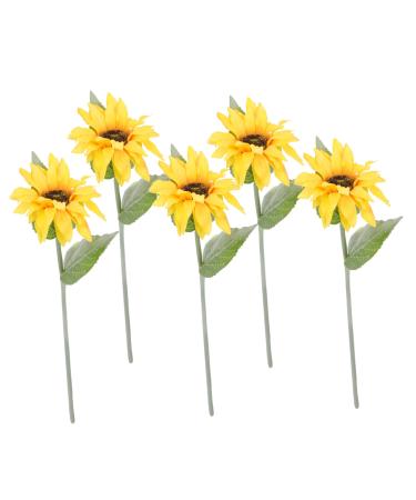 HOMSFOU 5pcs Sunflower Artificial Flower Decoraciones Para Salas De Casa Faux Artificial Sunflowers Bouquet Artificial Sunflower Bouquets Silk Sunflower Bride Green Plants Wedding Plastic