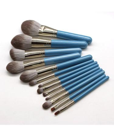 13-Piece High-End Makeup Brush Set - Granny Gray Solid Wood Handle & Blue Accents | International Shipping - Buy Online on SooperMarket.com