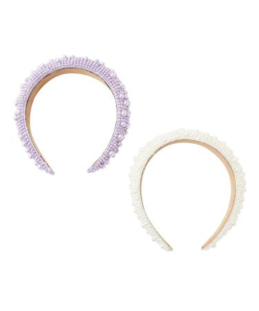 Padded Pearl Headbands 2 Pack - Lavender & Off White Crystal Headbands for Women - Buy Online on SooperMarket.com
