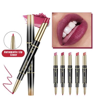 Petansy 5Pcs Double Head Matte Lipstick Set - Long Lasting & Waterproof Lip Liner and Lipstick Duo - Buy Online on SooperMarket.com