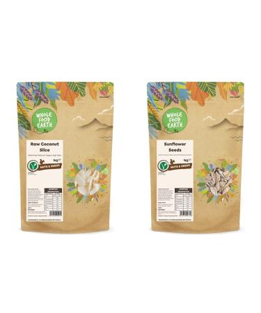 Wholefood Earth Raw Coconut Slice 1kg GMO Free Natural Vegan High Fibre & Sunflower Seeds 1kg | GMO Free | Natural | Vegan | Source of Fibre | Source of Protein + Sunflower Seeds 1kg