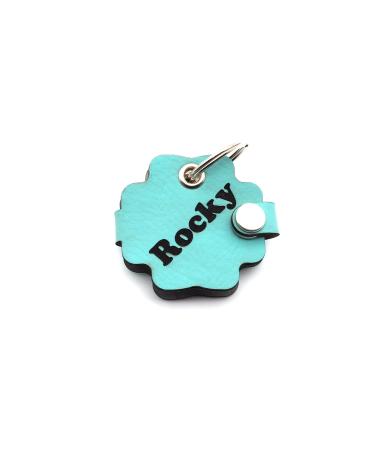 Copter farm dog brand bag for dogs on the collar |With engraving push button |Art leather real leather |Dog brand |Gravated individually on both sides (turquoise flower) turquoise flower