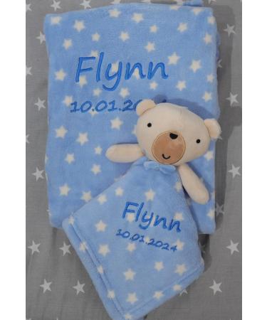 BotoBaby Personalized Baby Gift Set - Custom Embroidered Blanket & Comforter for Birth/Baptism - Blue Teddy Bear - Buy Online on SooperMarket.com