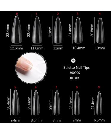 Stiletto Clear Nail Tips 500PCS Full Cover Acrylic Nails with Case for Nails Salon - Buy Online on SooperMarket.com