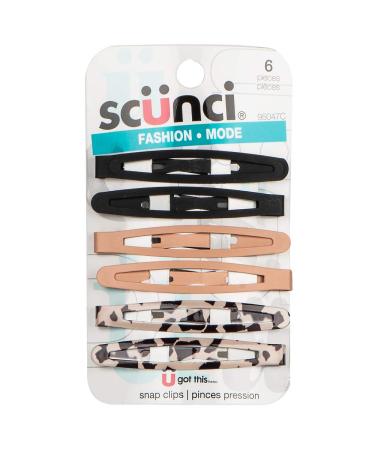 Scunci 6pc Trendy Metal Wide Oval Snap Hair Clips In Matte Black Nude & Leopard 6 Count