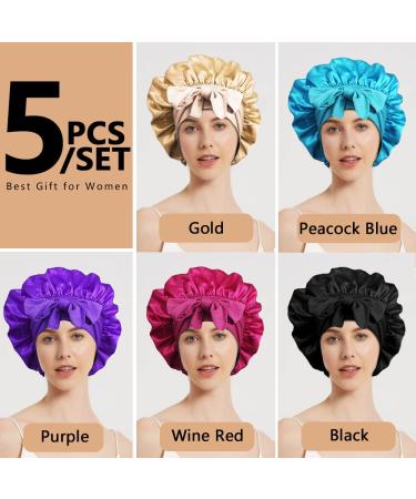 Heniho 5pcs Satin Bonnets for Black Women | Large Tie Band Jumbo Braids Bonnet Set - Buy Online on SooperMarket.com
