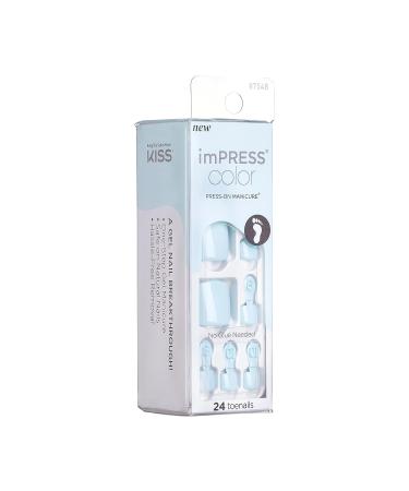 KISS imPRESS Dream Glow Pedicure Press-On Fake Toenails Kit - Light Blue Square Nails with Prep Pad, File, Stick - 24 Nails - Buy Online on SooperMarket.com
