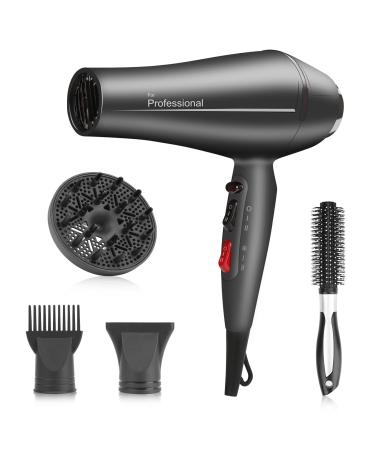 Faszin Ionic Hair Dryer - 2400W Professional Hairdryer with Triple-L Plus Heat Resistant Technology Real Blow-Dry Without Overheating Comes with 4 Styling Accessories Gray