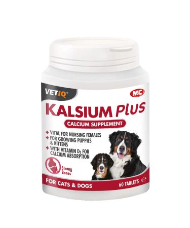 VetIQ Kalsium Plus 60 Tablets Dog Vitamins & Supplements With Calcium & Vitamin D3 Vitamins For Dogs & Cats Calcium Tablets For Dogs & Cats Vital For Nursing Females and Growing Puppies & Kittens Kalsium Plus 60 Tablets