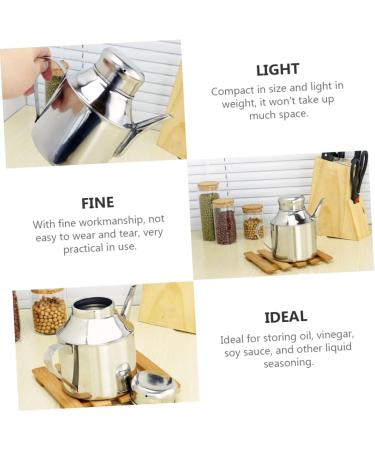 OUNONA 2pcs Sauce Pot Metal Oil Cruet Oil Pouring Bottle Mini Locker Oil Spout Oil Dispenser Bottle Metal Oil Bottle Pourer Vinegar Dispensing Cruets Condiment Liquid Kitchen Supplies 16X13X9.5CMx2pcs Silverx2pcs - Buy Online on SooperMarket.com