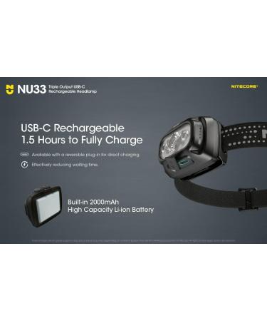 Nitecore NU33 Rechargeable Headlamp 700 Lumen USB-C with Red Light and Reading Lights | Includes Lumen Cable Organizer - Buy Online on SooperMarket.com