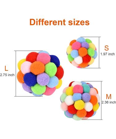 Cat Toy Balls with Bell - Colorful Soft Fuzzy Balls for Indoor Cats and Kittens - Interactive Chewing Toys - 3 Pack - Buy Online on SooperMarket.com