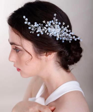 Chargances Bridal Crystal Hair Comb Wedding Blue Beaded Gemstone Hair Side Comb Fashion Flower Headband Headpieces Wedding Prom Flower Girl Hair Accessories for Women and Girls (Silver) - Buy Online on SooperMarket.com