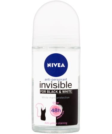 NIVEA 50ml Invisible Black And White Clear Roll On Anti Perspirant Deodorant original 1 Count 1.69 Fl Oz (Pack of 1) Original