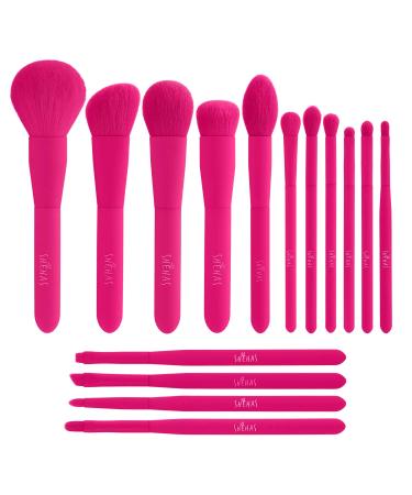 Makeup Brush Set  15 Piece Quality Makeup Brushes  Premium Synthetic Make Up Brushes for Foundation Powder Blush Highlighter Concealer Makeup Brush Kit for Travel  Hot Pink 15Pcs Hot Pink