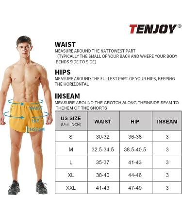TENJOY Men's 3 Running Shorts Gym Athletic Workout Shorts with Zipper Pocket - Yellow, Small - Buy Online on SooperMarket.com