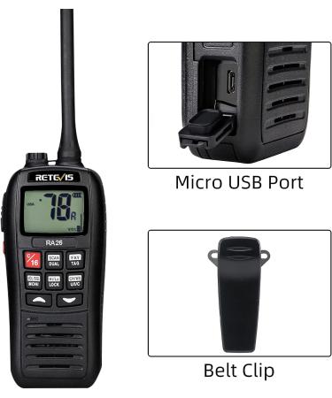 Retevis RA26 Marine Radio | Handheld Floating Boat Radio IP67 Submersible | Backlit LCD Display | NOAA Weather | Portable & Waterproof - Buy Online on SooperMarket.com