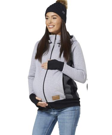 HAPPY MAMA Women's Maternity 3 in 1 Hoodie Carrier Baby Holder Pullover 1062 14-16 Grey Melange