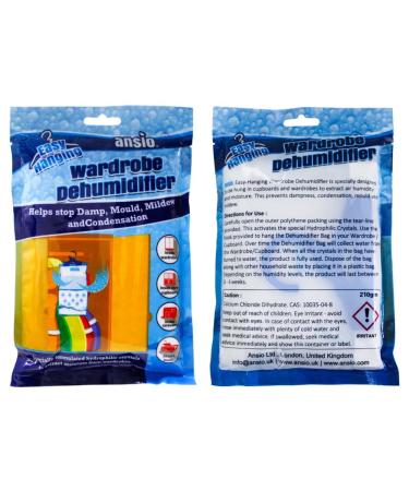 Ansio wardrobe air dipper hanging bag 6 pieces trap condensation humidity for moisture mold bedroom caravan bathroom basement office-210 g each