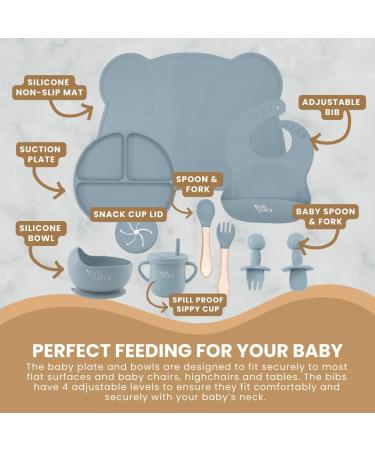 Yum Yum's Silicone Baby Weaning Set of 10 with Suction Bowl, Spoon, Fork & Cup - Blue | Baby Feeding Set for Easy Transition to Solids - Buy Online on SooperMarket.com