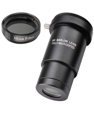 Starboosa 1.25-inch 5X Barlow Lens & Moon Filter Kit-for Telescope Eyepieces