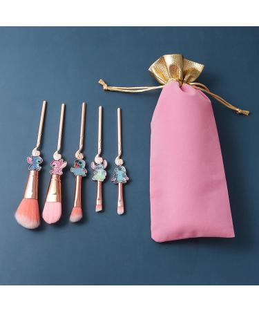 HTPARY 5Pcs Stitch Makeup Brush Set - Pink-B Stitch Theme Cosmetic Brushes for Powder, Eyeshadow, Blushes, Lips - Portable and Lovely Gifts for Girls and Women - Buy Online on SooperMarket.com