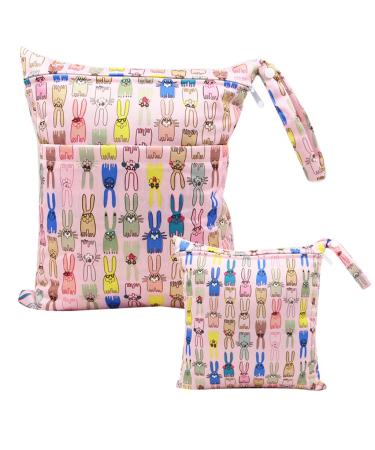 Egurs diaper bag for on the go Wetbag 1 piece large + 1 piece medium rabbit-pink