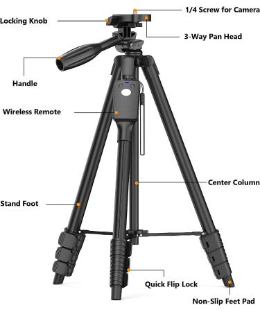 Professional 60 Camera Tripod with Phone Mount & Remote | Aluminum Portable Stand with Travel Bag | Compatible with Phone, Camera, Projector, DSLR | 5-Section Tripod - Buy Online on SooperMarket.com