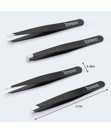 Precision 4-Piece Eyebrow Tweezer Set | Slant & Pointed Tips for Hair Removal | Black - Buy Online on SooperMarket.com
