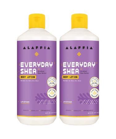 Alaffia Everyday Shea Body Lotion - Normal to Very Dry Skin Moisturizing Support for Hydrated Soft and Supple Skin with Shea Butter and Lemongrass Fair Trade Lavender 2 Pack - 16 Fl Oz Ea Lavender 32 Fl Oz (Pack of...
