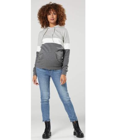 Happy Mama Nursing Hoodie - Women's Breastfeeding Maternity Top - 503p 16 Light Grey Melange/White/Graphite - Buy Online on SooperMarket.com