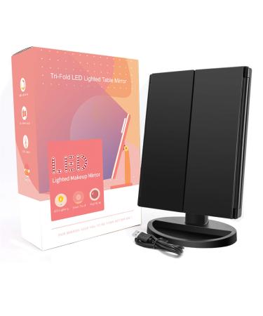 FASCINATE Trifold Lighted Makeup Mirror 3 Color Lights 72 LEDs Makeup Vanity Mirror with 10X/3X/2X/1X Magnification  Cord & Cordless  180 Rotation Portable High-Definition Cosmetic Mirror (Black)