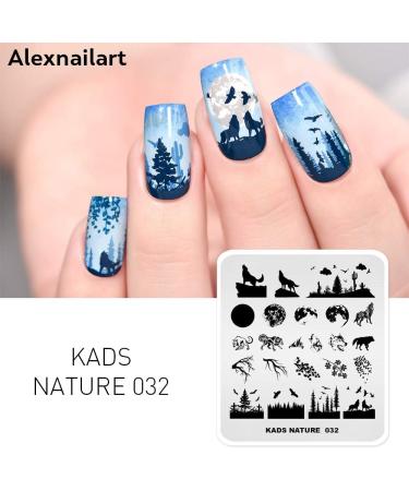 Natural Forest Wildlife Nail Art Stamping Plate - Wolf Moon Eagle Branch Design | Nail Design Manicure Print DIY Transfer Tools NA032 - Buy Online on SooperMarket.com