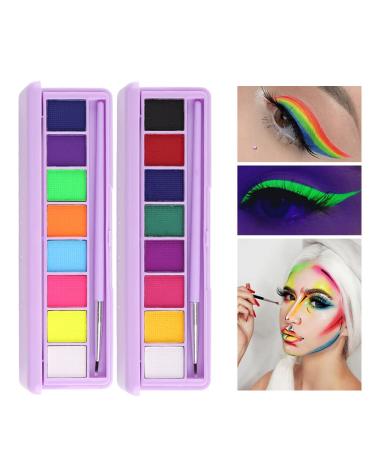 Paminify 2 Packs Water Activated Eyeliner Palette - UV Glow Fluorescent Eye Liner Set, 16 Neon Colors - Graphic Makeup for Black Light Parties - Buy Online on SooperMarket.com