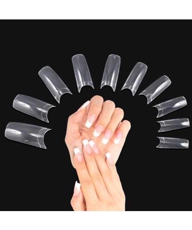 TRIXES French Clear Acrylic Nail Tips - 500 x Nail Extensions in Coffin and Square Shape for DIY Manicure and Gel Vanish - Transparent - Buy Online on SooperMarket.com