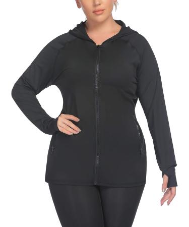 IN'VOLAND Women's Plus Size Running Jacket - Lightweight Full Zip Hoodie with Pockets in Black - Size 22 - Buy Online on SooperMarket.com