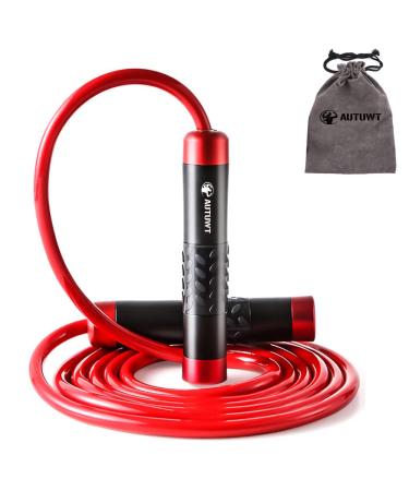 Weight jump rope 1LB aluminum handle & 9mm thick rope-ideal for fitness weight loss crossfit boxing MMA double under functional core boxing sports training children and adults A1-red PVC rope